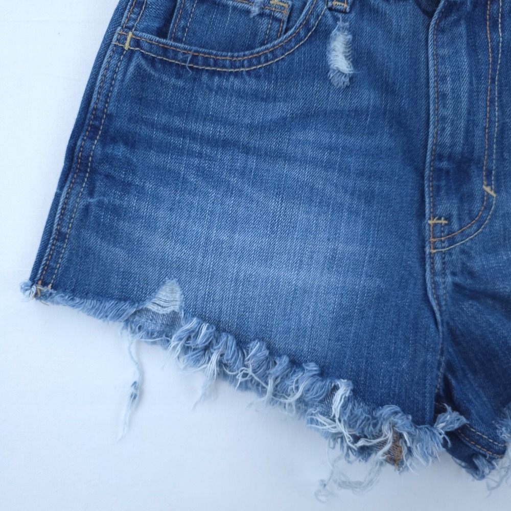 Hollister Women Denim Shorts Size 0 W24 Blue High Rise Distressed Frayed Hem - Picture 7 of 14